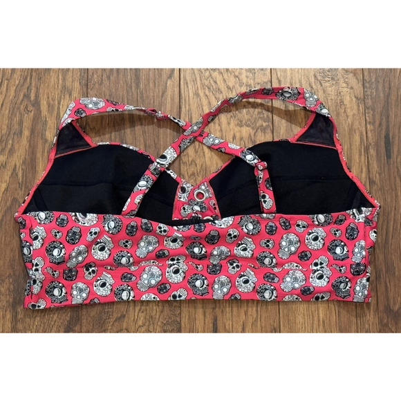 Torrid Pink Bikini Top Sugar Skulls Multi Color - String Missing- Women's Size 3 - Picture 2 of 7